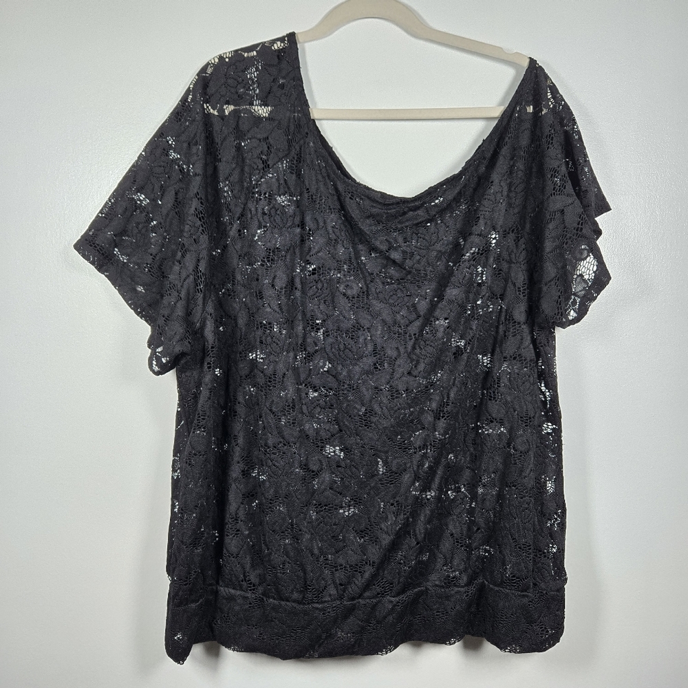 Twist Tees Hot Topic Black Goth Witchy Asymmetrical Sheer Lace Top Plus Size 4X